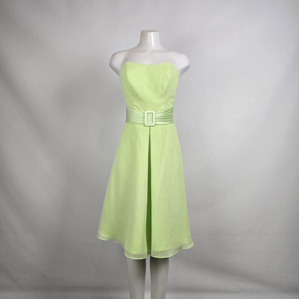 Alfred Angelo Strapless Pistachio Dress Belted Waist Midi Formal Size 8